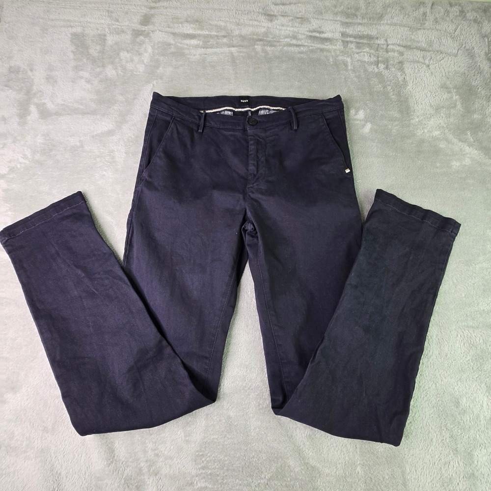 Hugo Boss Rice Slim Fit Chino Pants Mens 32R Navy Blue Stretch Cotton Trousers